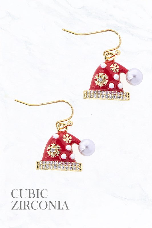 Holiday Hat Earrings Cubic Zirconia