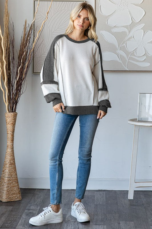 Charcoal color block fleece long sleeve *