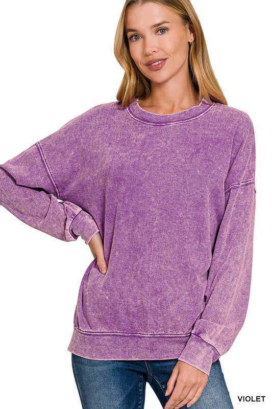 Vintage washed Long Sleeve Sweater in Violet