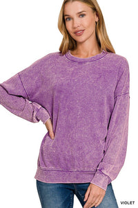 Vintage washed Long Sleeve Sweater in Violet