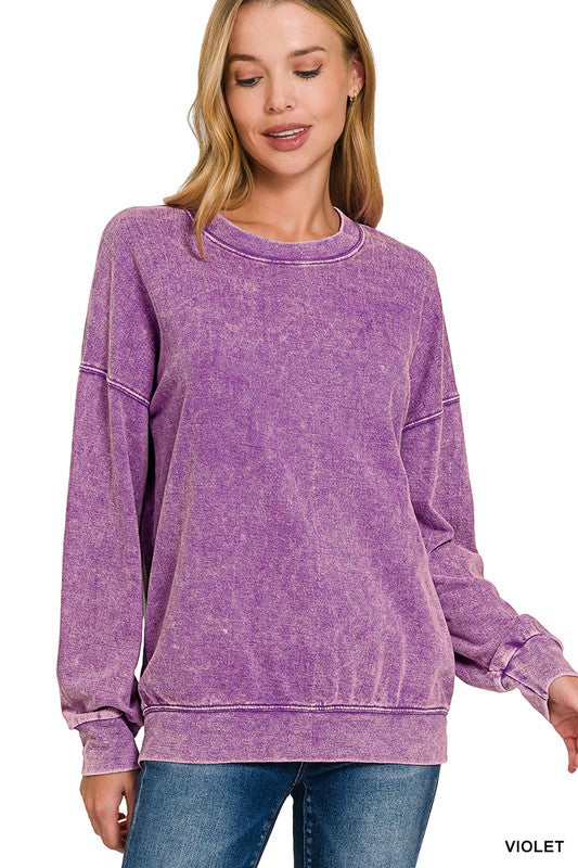 Vintage washed Long Sleeve Sweater in Violet