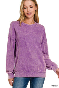 Vintage washed Long Sleeve Sweater in Violet