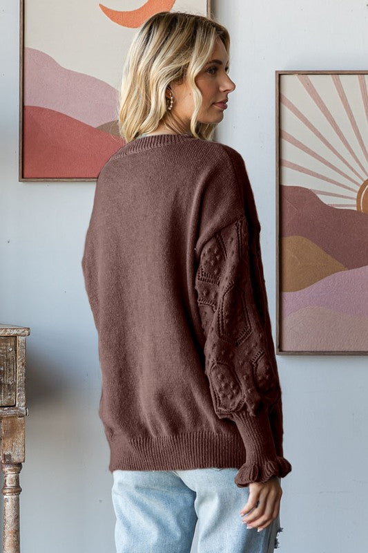 Flouce Sleeve Cable Knit Long Sleeve Sweater * on sale