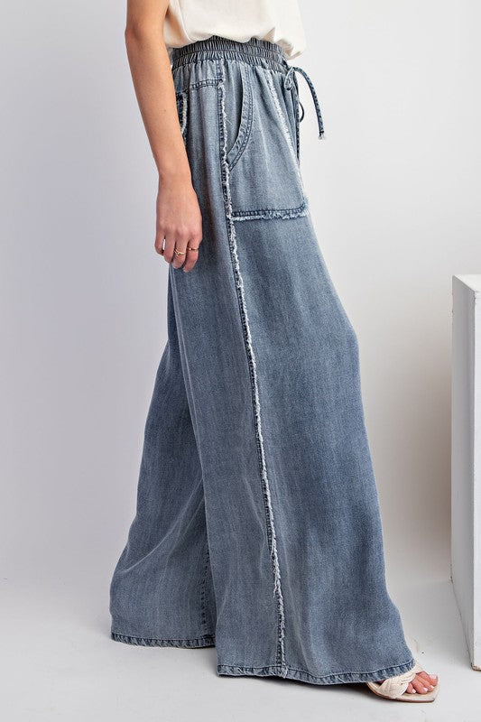 Soft Vintage Washed Chambray Palazzo Pants by Easel