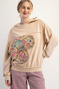 Boho Floral Patch Block long sleeve hoodie by Easel