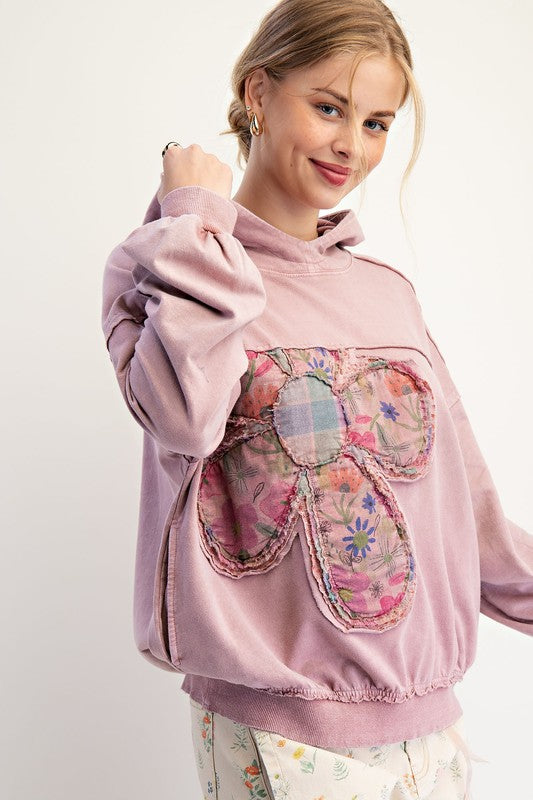 Boho Floral Patch Block long sleeve hoodie by Easel