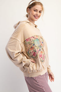 Boho Floral Patch Block long sleeve hoodie by Easel