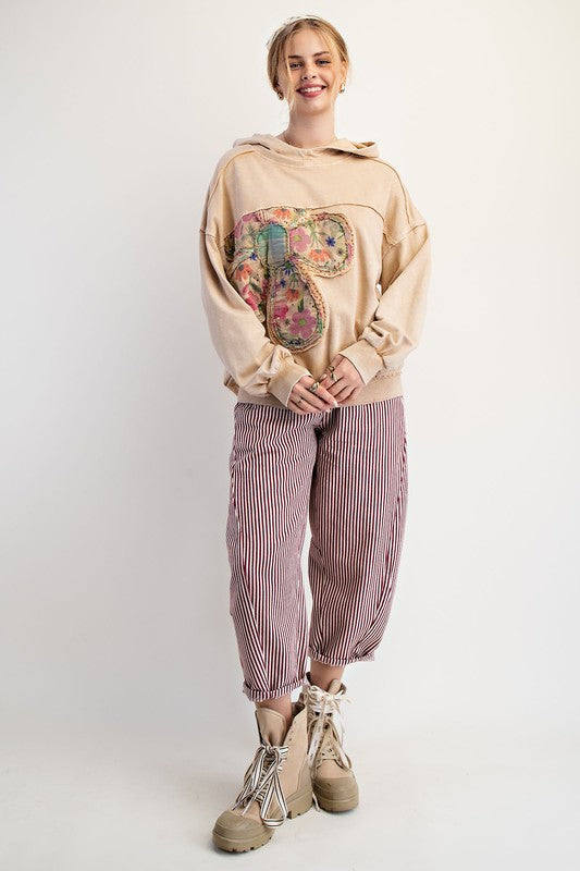 Boho Floral Patch Block long sleeve hoodie by Easel