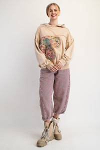 Boho Floral Patch Block long sleeve hoodie by Easel