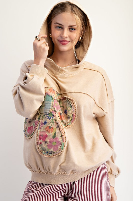 Boho Floral Patch Block long sleeve hoodie by Easel