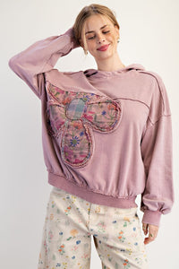 Boho Floral Patch Block long sleeve hoodie by Easel