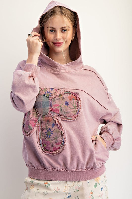 Boho Floral Patch Block long sleeve hoodie by Easel