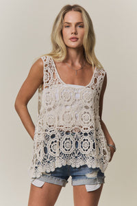 CASUAL CROCHET TANK TOP BLOUSE : Beige