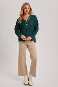 THERMAL HENELY SWEATER TOP: HUNTER GREEN**