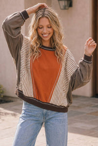 Relaxed Fit Color Block Pullover Sweater long sleeve