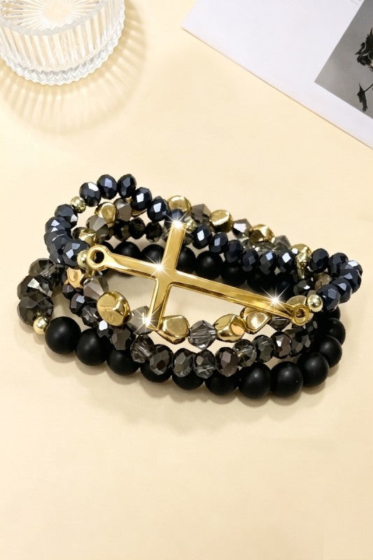 Stackable Multi Line Beaded Cross Stacked Bracelet