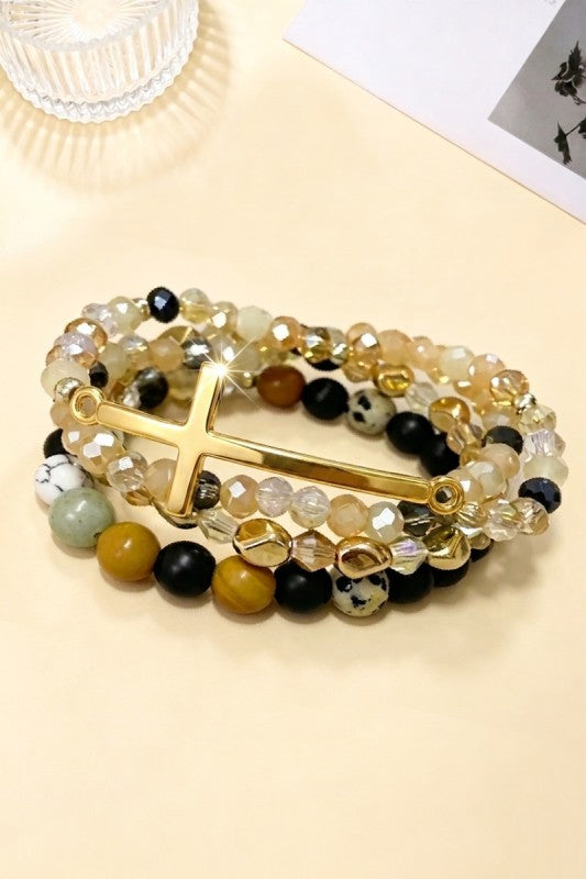 Stackable Multi Line Beaded Cross Stacked Bracelet