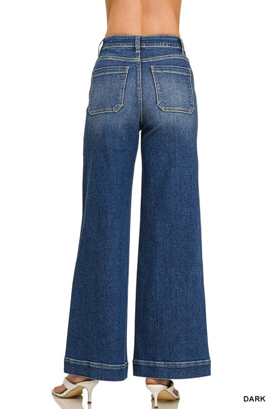 HIGH-RISE WIDE-LEG PINTUCK DENIM JEANS