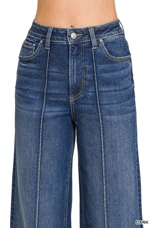 HIGH-RISE WIDE-LEG PINTUCK DENIM JEANS