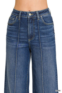 HIGH-RISE WIDE-LEG PINTUCK DENIM JEANS