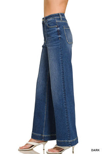 HIGH-RISE WIDE-LEG PINTUCK DENIM JEANS