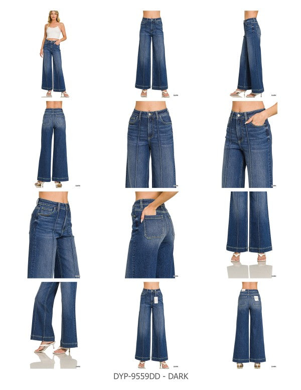 HIGH-RISE WIDE-LEG PINTUCK DENIM JEANS