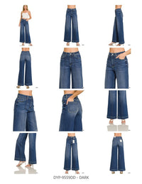 HIGH-RISE WIDE-LEG PINTUCK DENIM JEANS