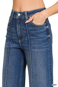 HIGH-RISE WIDE-LEG PINTUCK DENIM JEANS