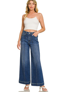 HIGH-RISE WIDE-LEG PINTUCK DENIM JEANS