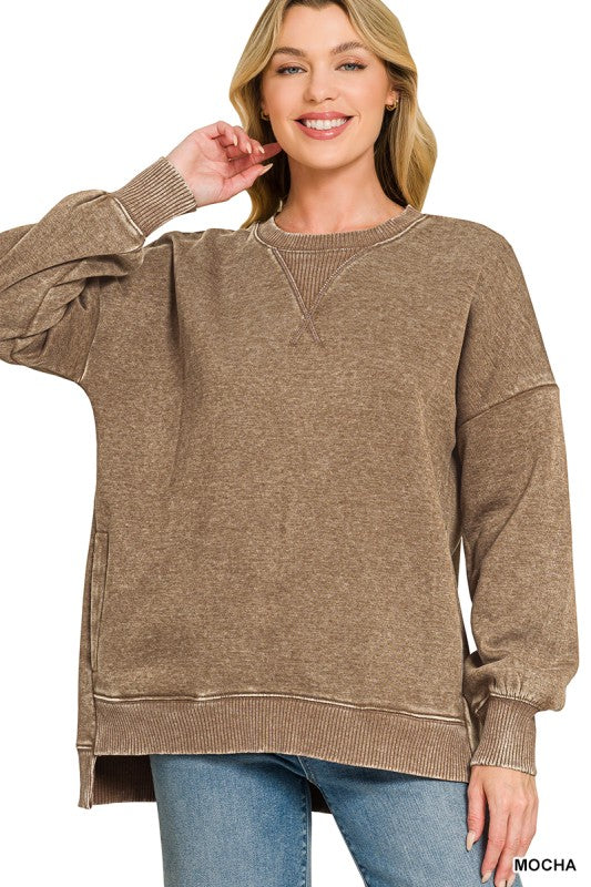 Acid Washed Long Sleeve hi-low: mocha