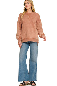 Acid Washed Long Sleeve hi-low: Rust