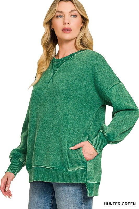 Acid Washed Long Sleeve hi-low: hunter green