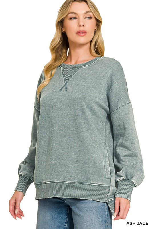 Acid Washed Long Sleeve hi-low: Ash Jade