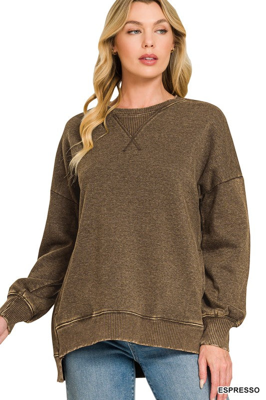 Acid Washed Long Sleeve hi-low: Espresso