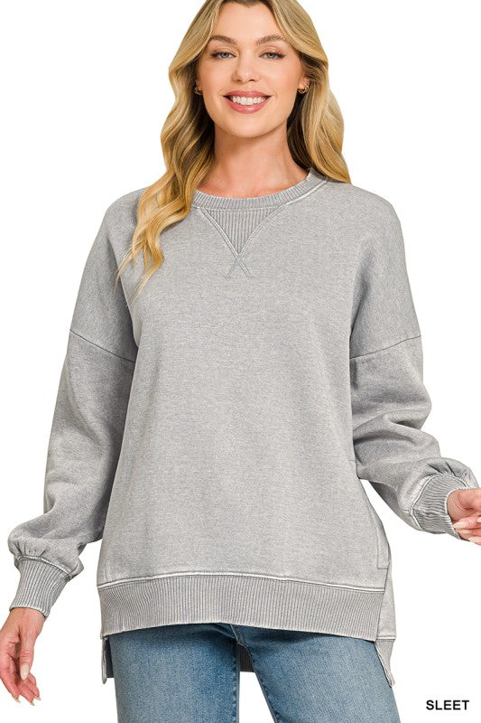Acid Washed Long Sleeve hi-low: Sleet