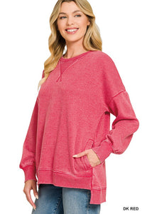 Acid Washed Long Sleeve hi-low: red