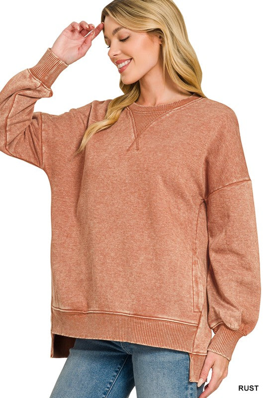 Acid Washed Long Sleeve hi-low: Rust