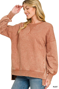 Acid Washed Long Sleeve hi-low: Rust