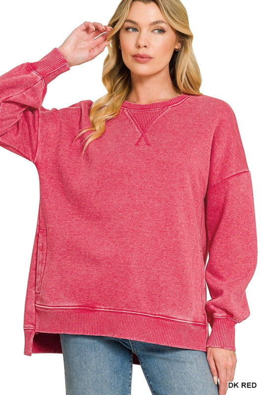 Acid Washed Long Sleeve hi-low: red