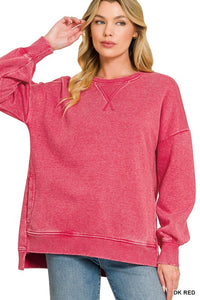 Acid Washed Long Sleeve hi-low: red