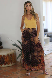 BLEACH TIE DYE EFFECT PRINTED WIDE LEG PANTS