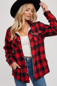 Buffalo Plaid Red and Black flannel jacket with sherpa lining