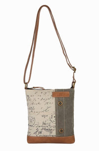 Vintage Script Up-Cycled Canvas Crossbody Purse
