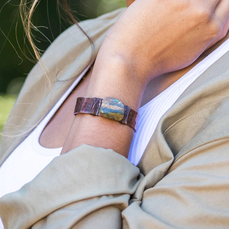 Banjara Hammered Cuff With Stone - Peruvian Opal