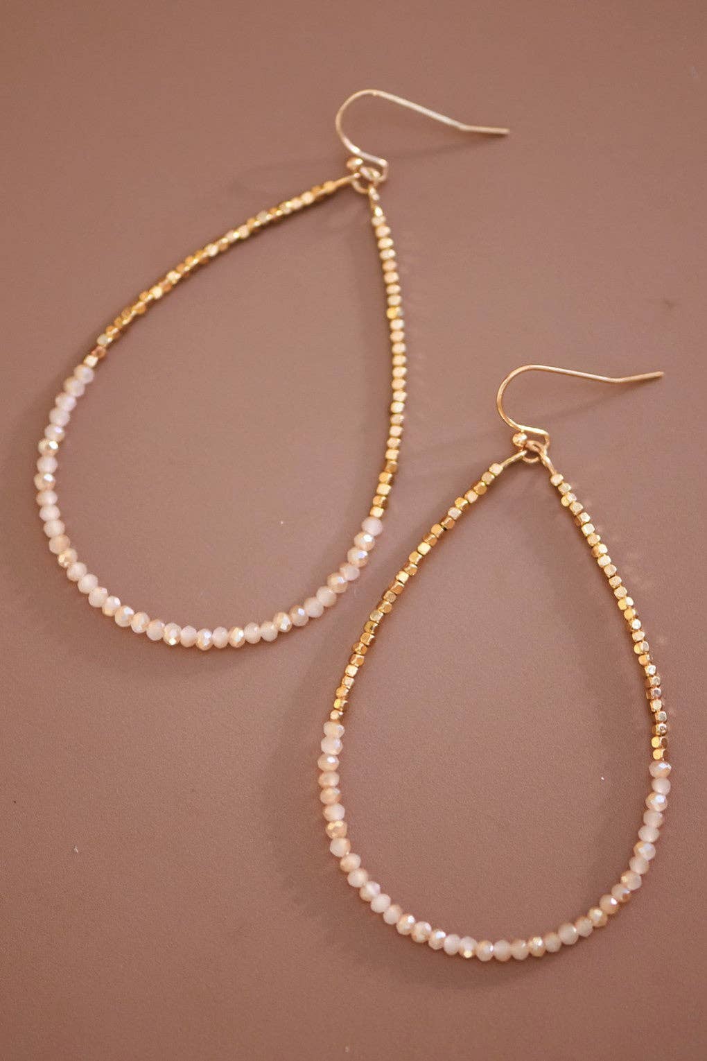 Gold Beaded Hollow Drop Earrings with Glass Beads