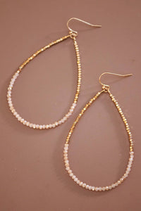 Gold Beaded Hollow Drop Earrings with Glass Beads