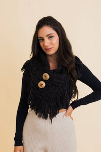 Heathered Shoulder Warmer With Coco Buttons: Charcoal