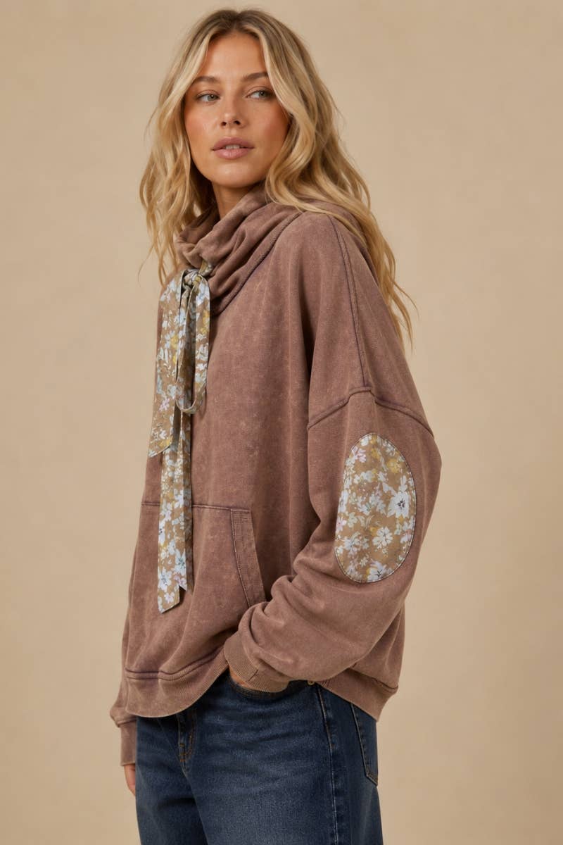 Floral Patch Loose Turtle Neck Sweater Top