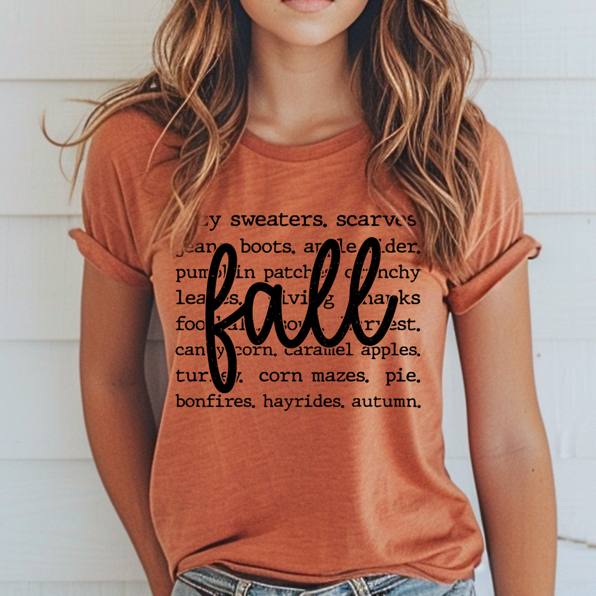 ALL THE THINGS OF FALL T-SHIRT: Heather Autumn Blk