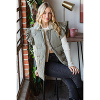 Ruffle Short Sleeve Padded Vest: Olive